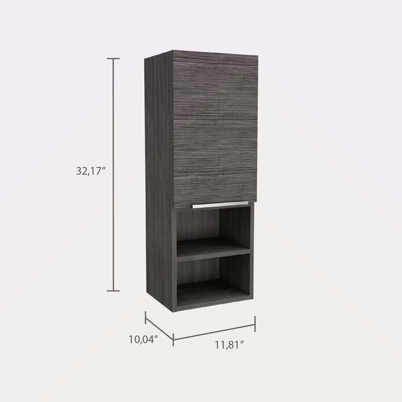 Armoire de salle de bain, deux tablettes intérieures, deux tablettes extérieures, armoire à une porte, Gris