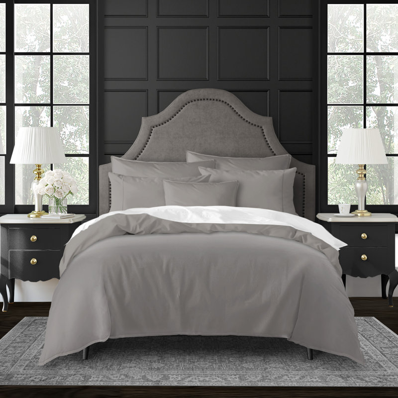 Ensemble de housse de couette 100% satin de coton Everleigh, Gris pierre, Housse de couette pour très grand lit + 5 pièces