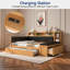 Lit de jour confortable avec lit gigogne, tablettes de rangement, banc, station de charge et tête de lit tapissier-878591368