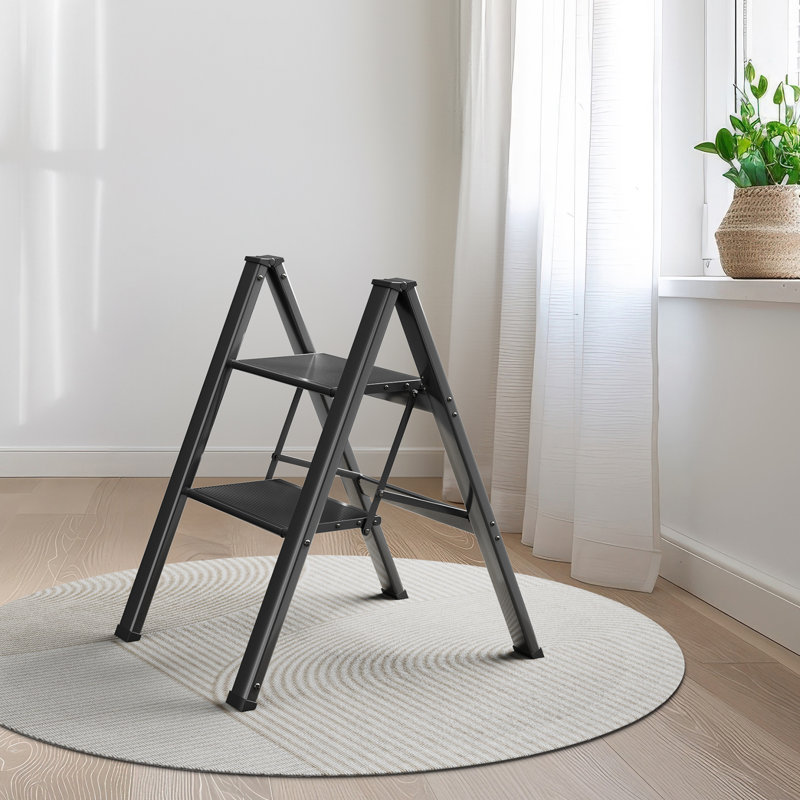 Échelle à 2 marches, escabeau en aluminium, escabeau portable avec pédale large antidérapante, capacité de 330 lb, escabeau léger pour la cuisine, le bureau, la maison et le garage (2 marches)