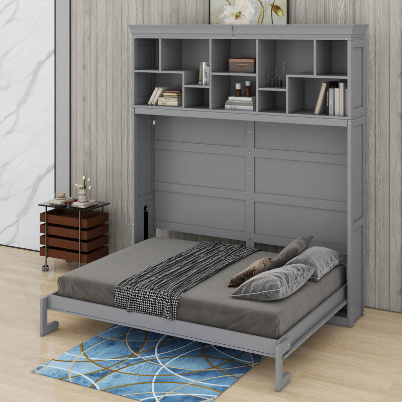 Grand lit escamotable avec tablettes et port USB