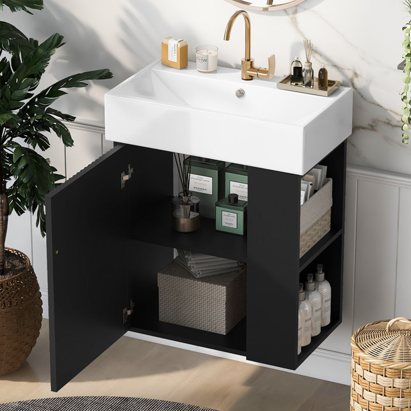 Meuble-lavabo flottant 21,6 po avec lavabo en céramique Roomfitter, Noir