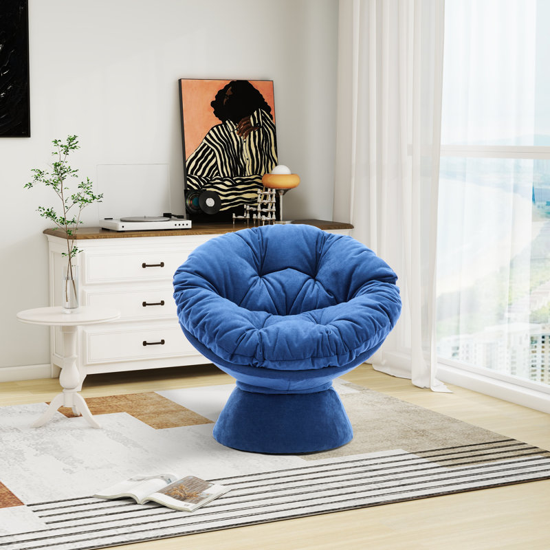 Fauteuil d'appoint pivotant rembourré, Chenille bleu