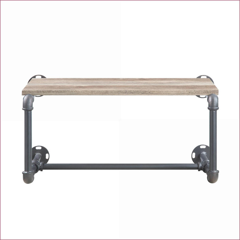 Support mural avec tablette et amp; Porte-serviettes, bois industriel + métal, chêne Mankato & amp; Gris sable | Industriel | Bois et métal