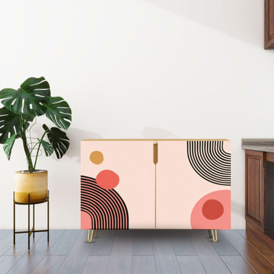 Sideboard Buffet Cabinet with Storage Abstract contemporary aesthetic geometric balance shapes two rainbow with 2 Doors for Living Room and Kitchen