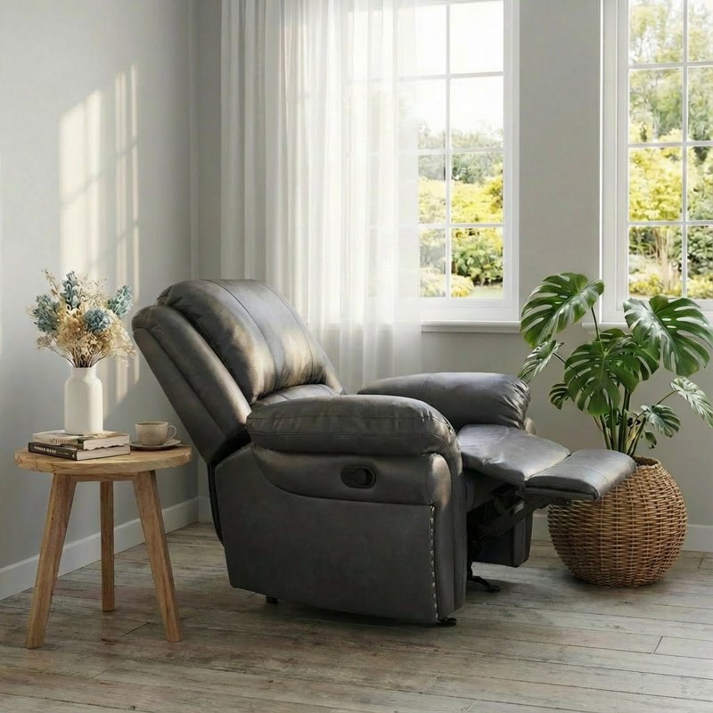 Fauteuil inclinable manuel 39 po avec garniture cloutée 39 po Luxe Comfort, Gris
