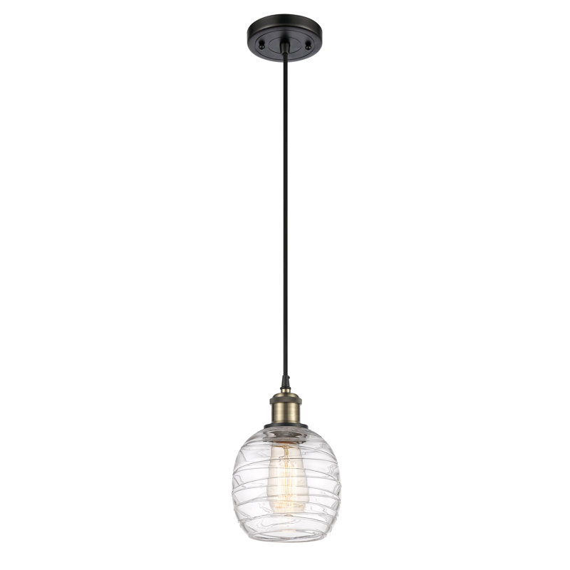 Luminaire suspendu simple à 1 lumière Amila, Noir/laiton