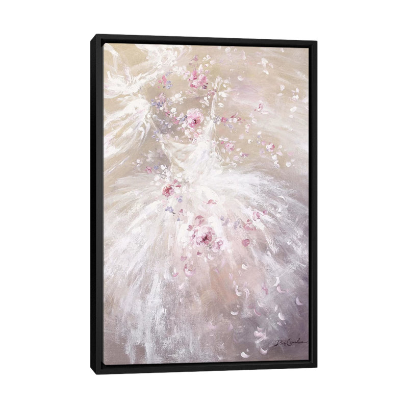 «Rose Dance II» par Debi Coules - reproduction d'art, H 26 po x l 18 po x 1,5 po, Toile avec cadre noir, Pas de tapis