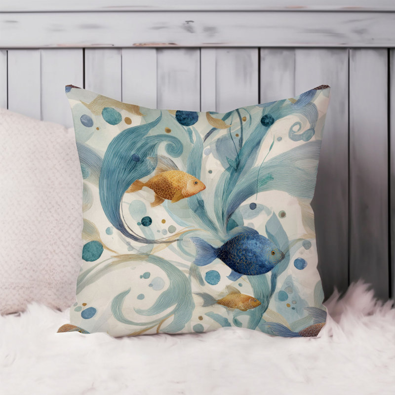 Housse de coussin nautique Beach and Coastal, Carré 20 po, Bleu / orange nautique / plage 3