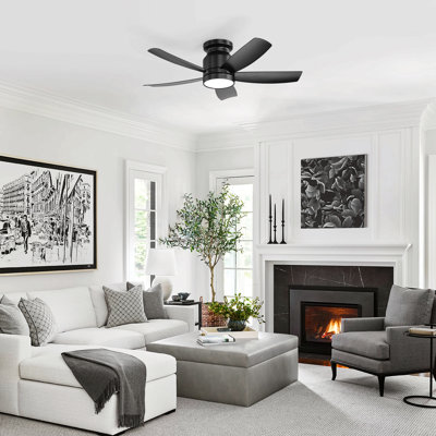 42 Inch Flush Mount Ceiling Fans With Led Light 22W And Remote Control 5 Abs Fan Blades For Bedroom Patio