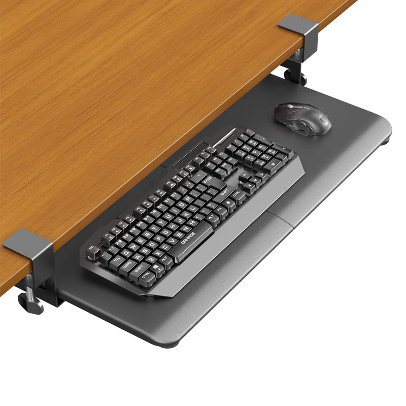 Ergomaker Keyboard Tray Under Desk, Pull Out Keyboard Tray with C Clamp Mount, 25.6" (29.7" Including Clamps) x 11.8" Slide-Out Platform Computer Drawer for Typing, Keyboard & Mouse Tray, Rustic Brown