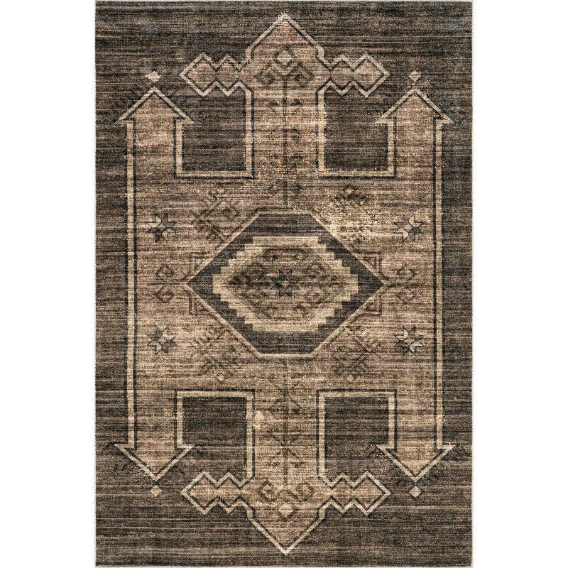 Marylene Machine Woven Polyester Area Rug in Brown, Rectangle 6' x 9'