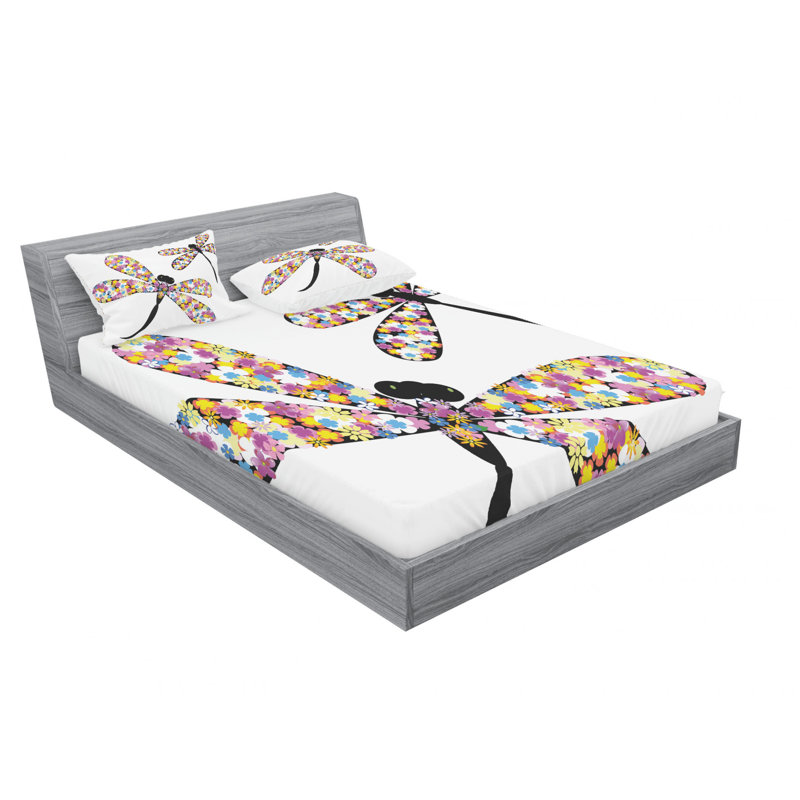 Ensemble de draps papillons et libellules, Ensemble de draps pour lit double avec un drap-hou