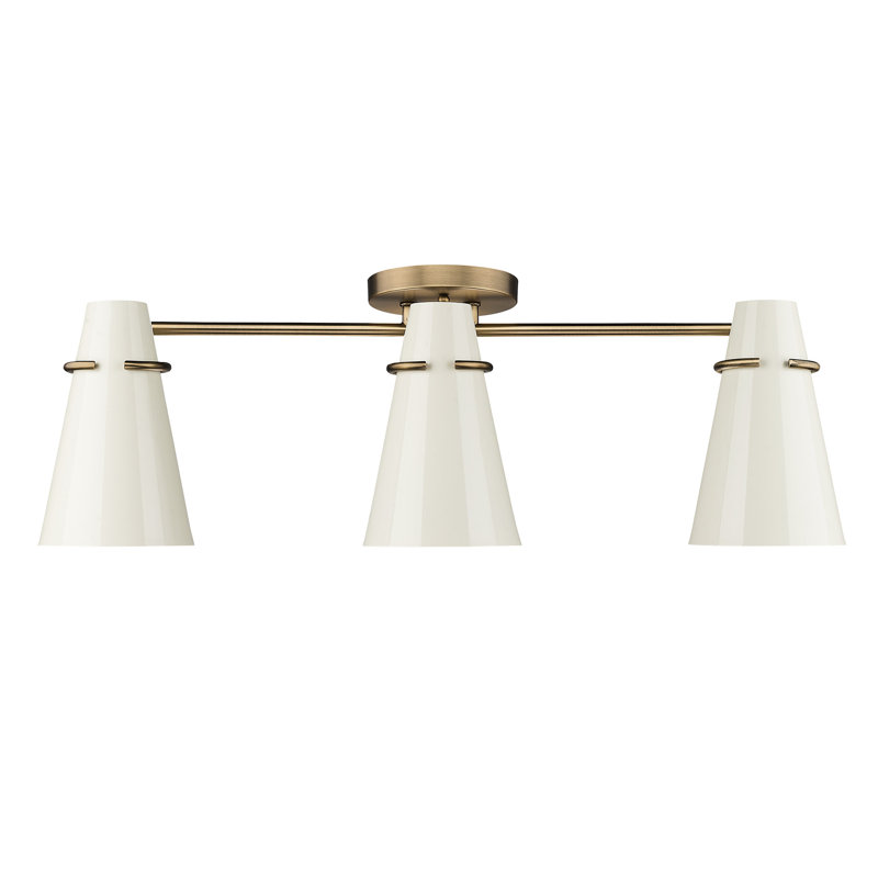 Golden Lighting Reeva 3-light Semi-Flush Mount in Modern Brass and Glossy Ecru shade, Glossy Ecru