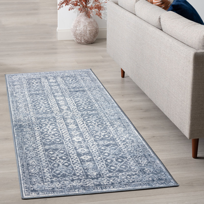 Tapis oriental bleu, Tapis de couloir 2 pi 3 po x 7 pi 3 po