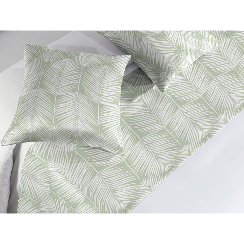  Ensemble de chemin de lit en satin, Vert pâle / blanc, Grand lit