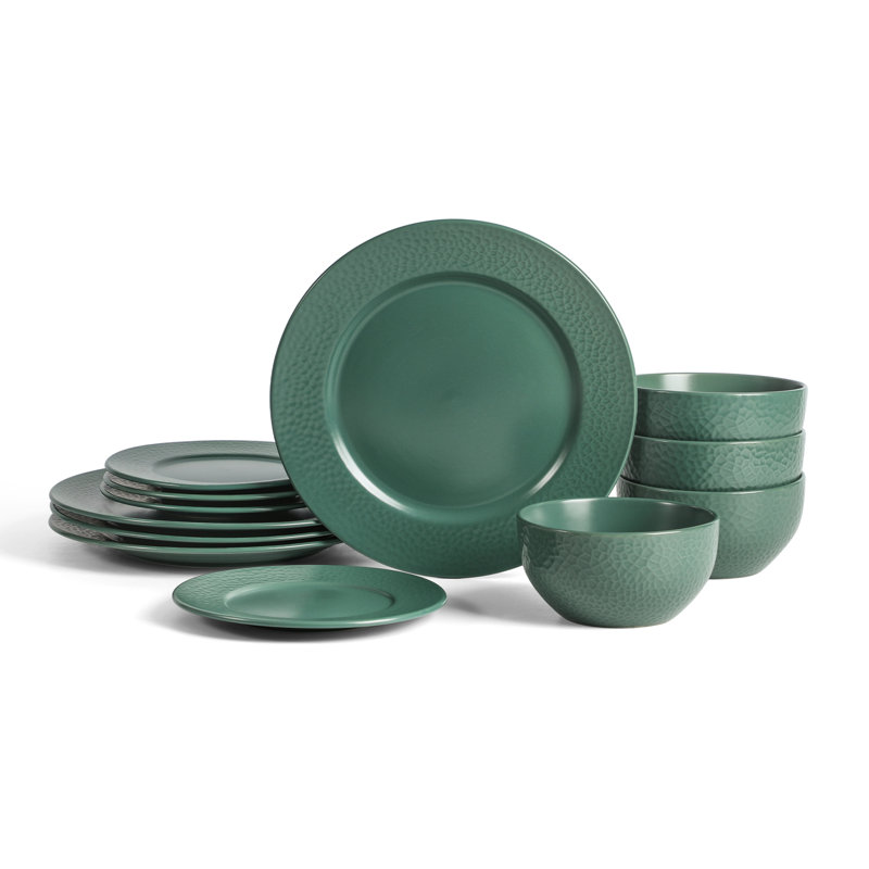 Stone Lain Topaz 12-Piece Dinnerware Set Stoneware, Green