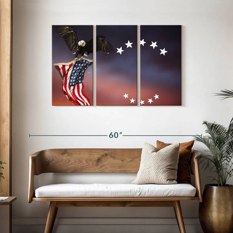 Brampt Bald Eagle With American Flag, 28" H x 45" W