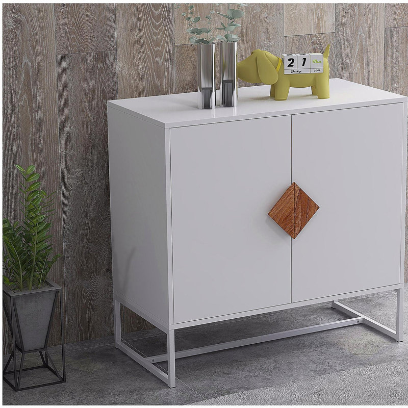 Solid Wood Square Handle 2-Door Side Cabinet