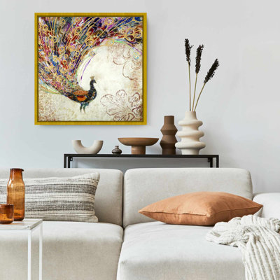Orange Bedroom Bird Canvas - Peacock with Gold Feathers