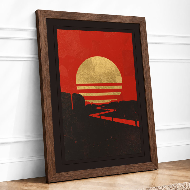 Industrial Sunset Geometric - Framed Print, Walnut, A3 - 42.0 x 29.7 cm