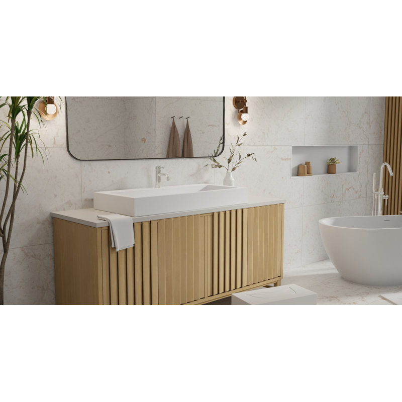 Lavabo de salle de bain vasque rectangulaire en résine blanc mat 39,3 "x 18,8" Badeloft WB-05-XL-M, Blanc mat
