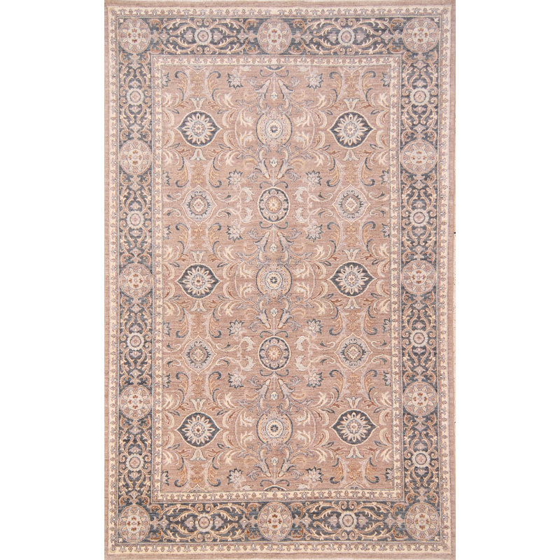 Tapis beige et gris foncé de haute qualité noué à la main