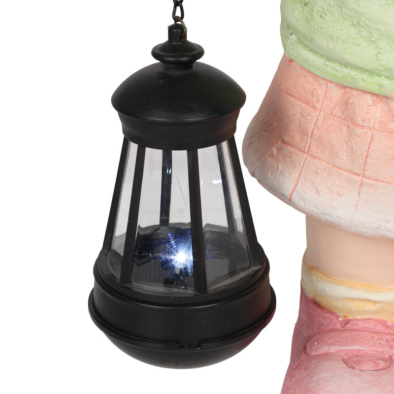 17"H Girl Holding Lantern Solar Statue with LED Lights