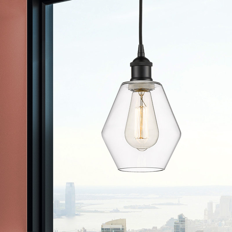 Luminaire suspendu 1 lumière Gabbie, Transparent, Noir mat