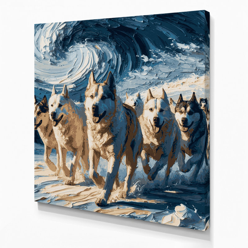 Chiens, art mural sur toile gris, H 12 po x l 12 po