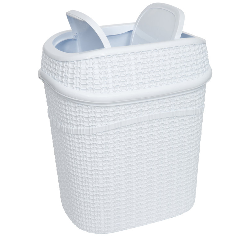 White Woven Plastic Swing Top Rubbish Bin