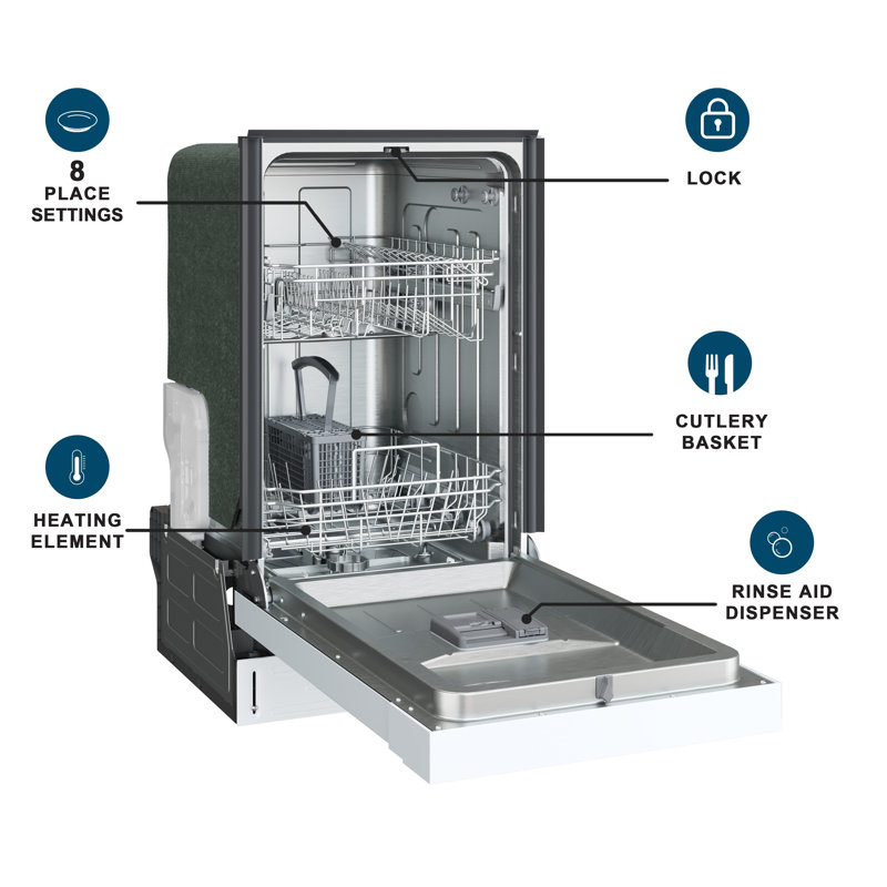 18" 52 dBA Built-In Full Console Dishwasher, White