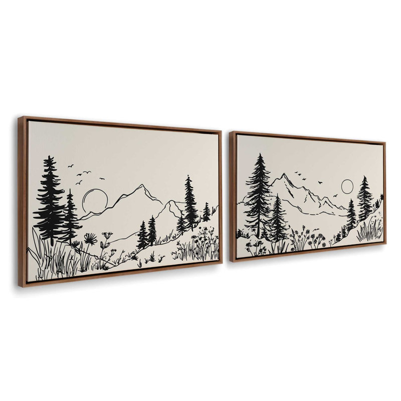 «Whispers of Pines», ensemble de 2 impressions, Cadre flottant en noyer, 30 po x 20 po