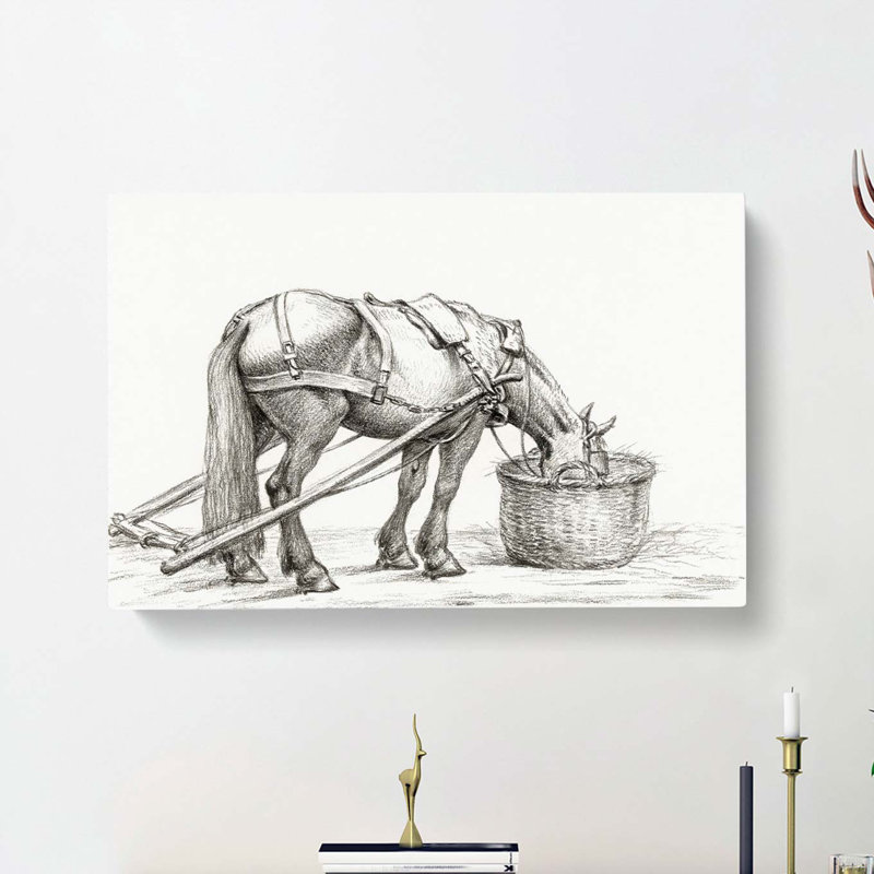Horse Drinking by Jean Bernard - Wrapped Canvas, 40cm H x 60cm W x 3cm D