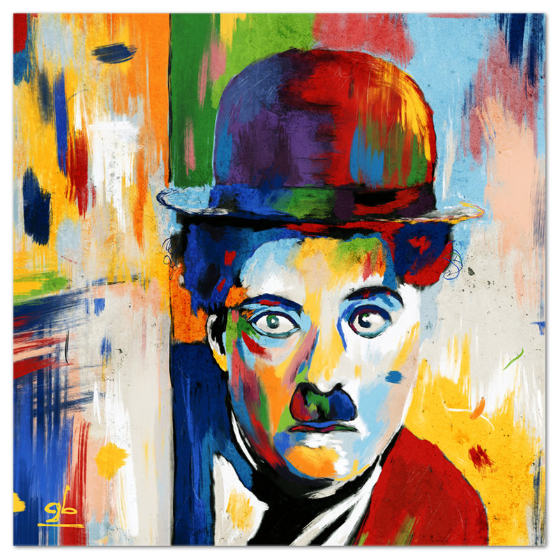 Charlie Chaplin by Giallobus - No Frame Painting on Glass, 65cm H x 65cm W