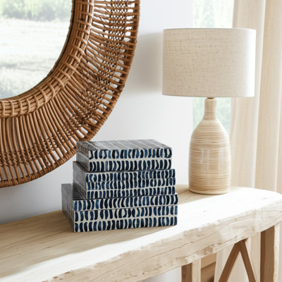 Boîtes décoratives avec couvercle pour rangement de bureau - Trio de rangement chic pour boîte à souvenirs pour la maison - Ensemble de 3, 10 ", 11", 12 ", bleu et blanc