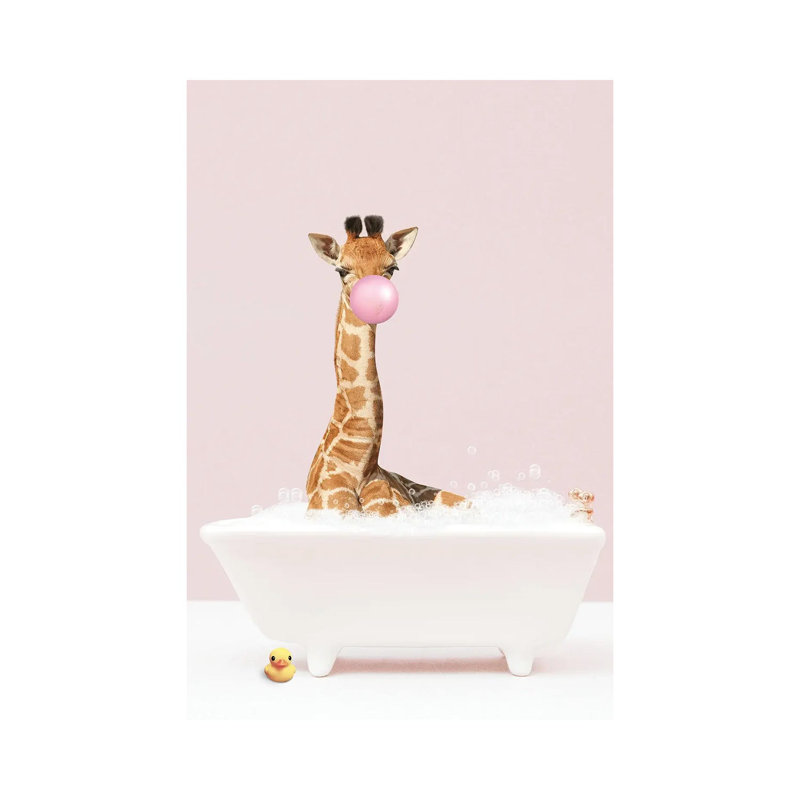 Baby Giraffe With Bubblegum In Bathtub by Tiny Treasure Prints - Gallery-Wrapped Canvas Giclée on Canvas, Canvas