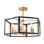 Luminaire de salle à manger à 6 lumières de style lanterne semi-encastré de style lanterne industrielle avec finition dorée et noire-424581334