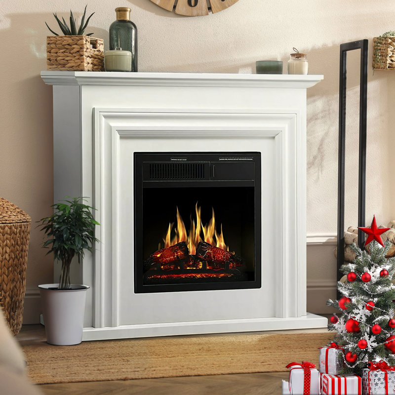  36.15" TV Stand with Independent Electric Fireplace. Remote Control, Five Flame Brightness, White