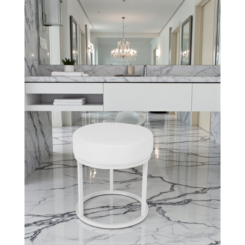 Repose-pieds avec tabouret de coiffeuse Pangea Home Stan, Simili cuir blanc