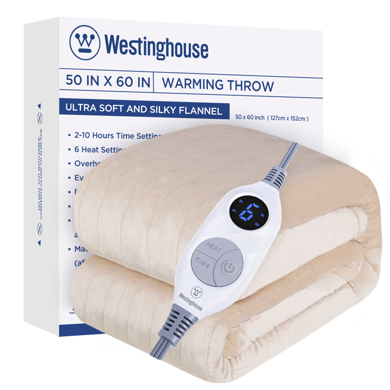 Westinghouse Flannel Heated Throw, Beige, 62" W x 84" L