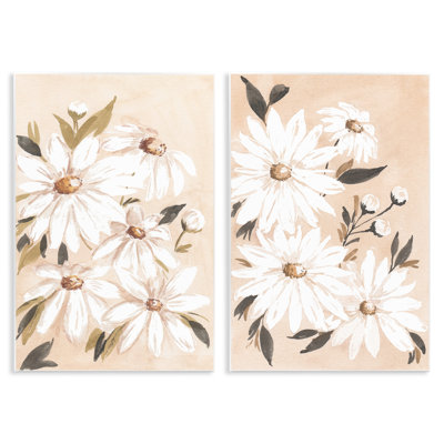 «White Daises on Peach», ensemble de 2 plaques murales par Amanda Cook