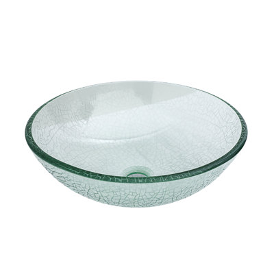 Bathroom Artistic Tempered Crackle-Glass Vessel Bathroom Sink With Pop-Up Drain