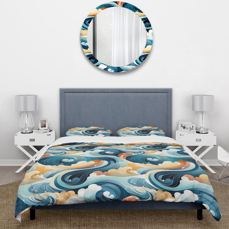 Ensemble de housse de couette Oceanic Blue Coastal Fusion I, Housse de couette pour très grand lit et 2 très
