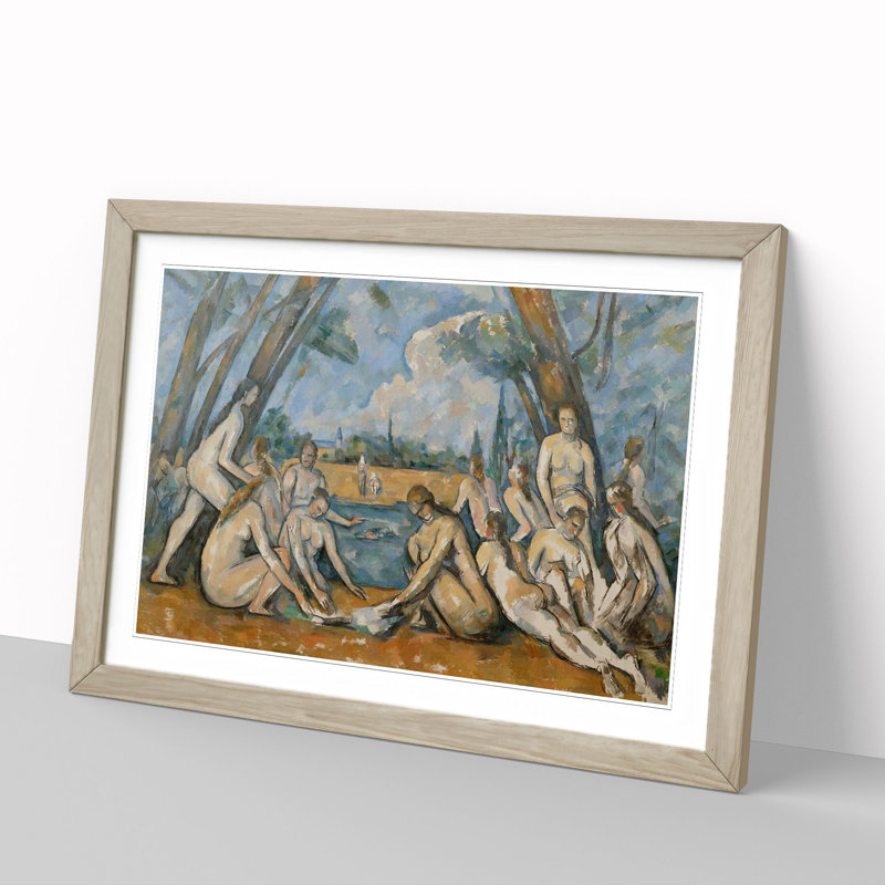 The Large Bathers by Paul Cezanne - Picture Frame Painting, 48cm H x 65cm W x 2cm D, Oak