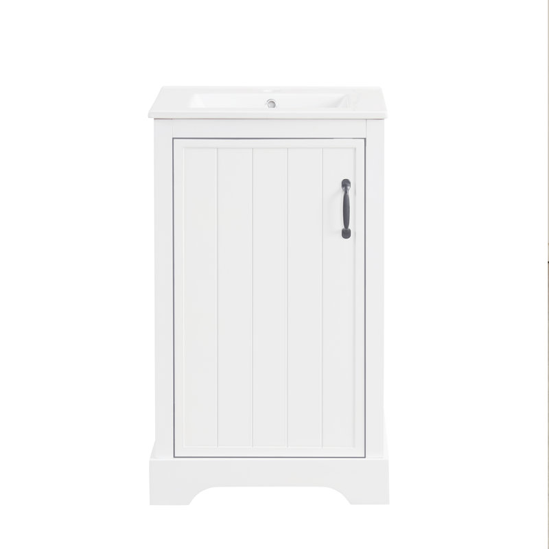 Meuble-lavabo de 20 po avec lavabo, armoire de salle de bain avec porte à fermeture douce, support de rangement et tablette réglable
