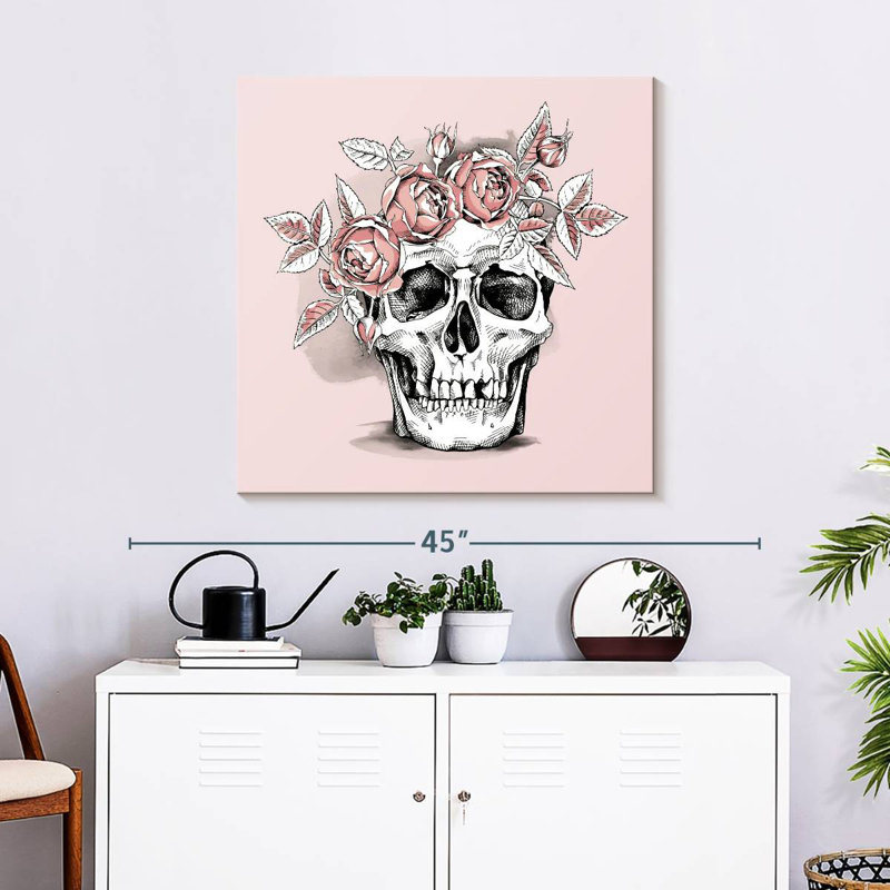 Crâne et fleur, H 30 po x l 30 po