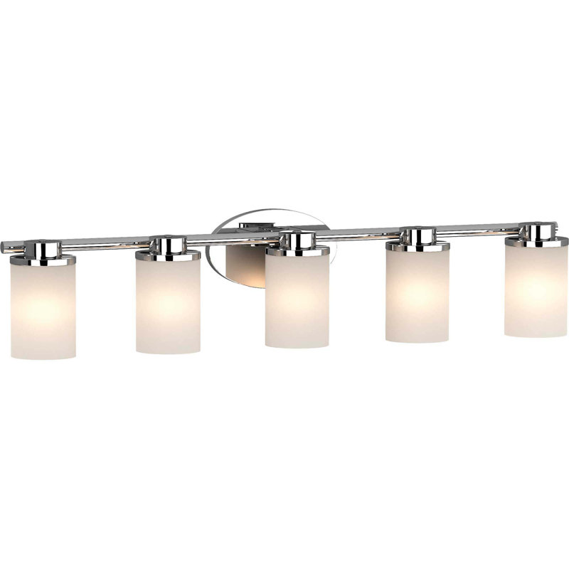 Sharyn 5-Light Indoor Chrome Bathroom Vanity Wall Mount with Frosted Glass Cylinder Shades