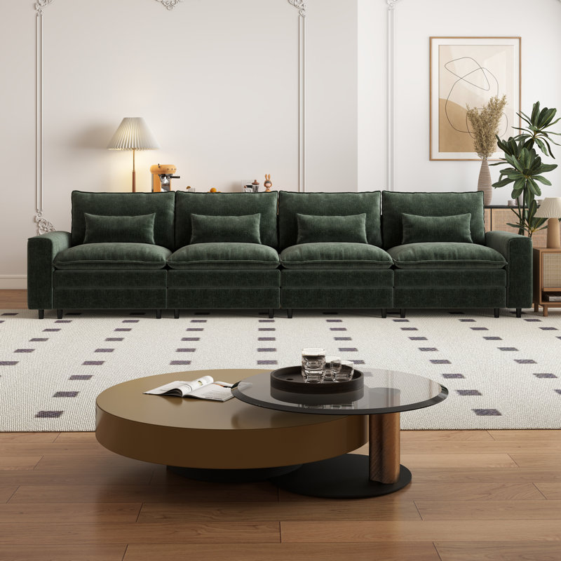 Canapé modulaire moderne en chenille, H 39,37 po x l 158,27 po x P 35,83 po, 4, Vert