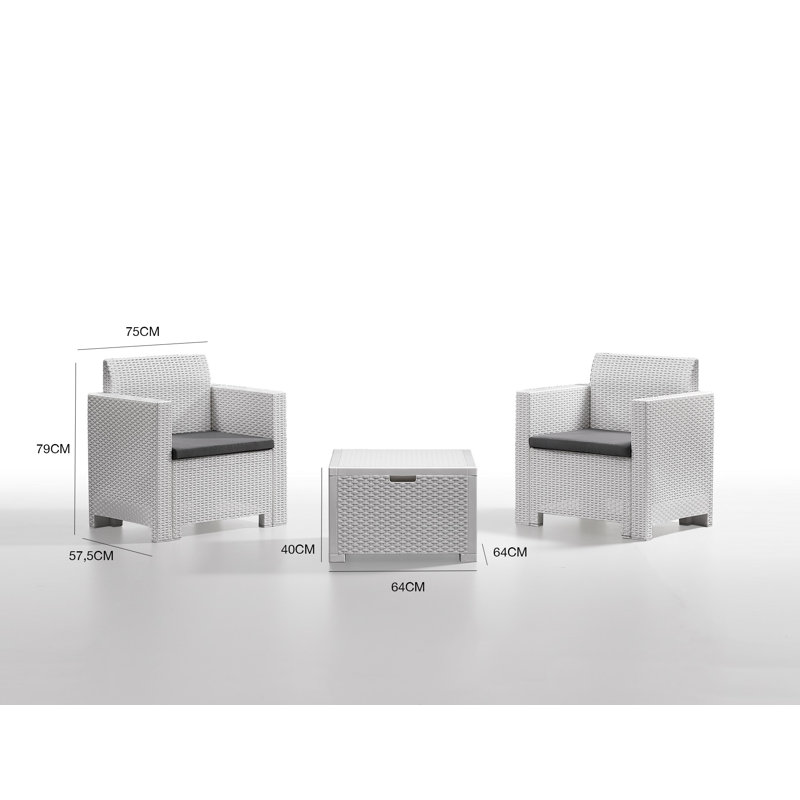 Outdoor Lounge Set Neptune, Garden Set with Cushions, Rattan Effect, White